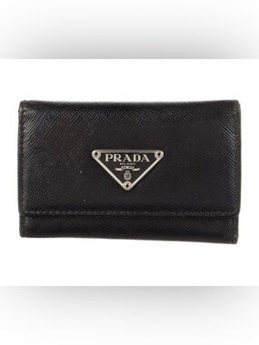 Prada black leather 6 key holder Wallet with  Triangle Logo